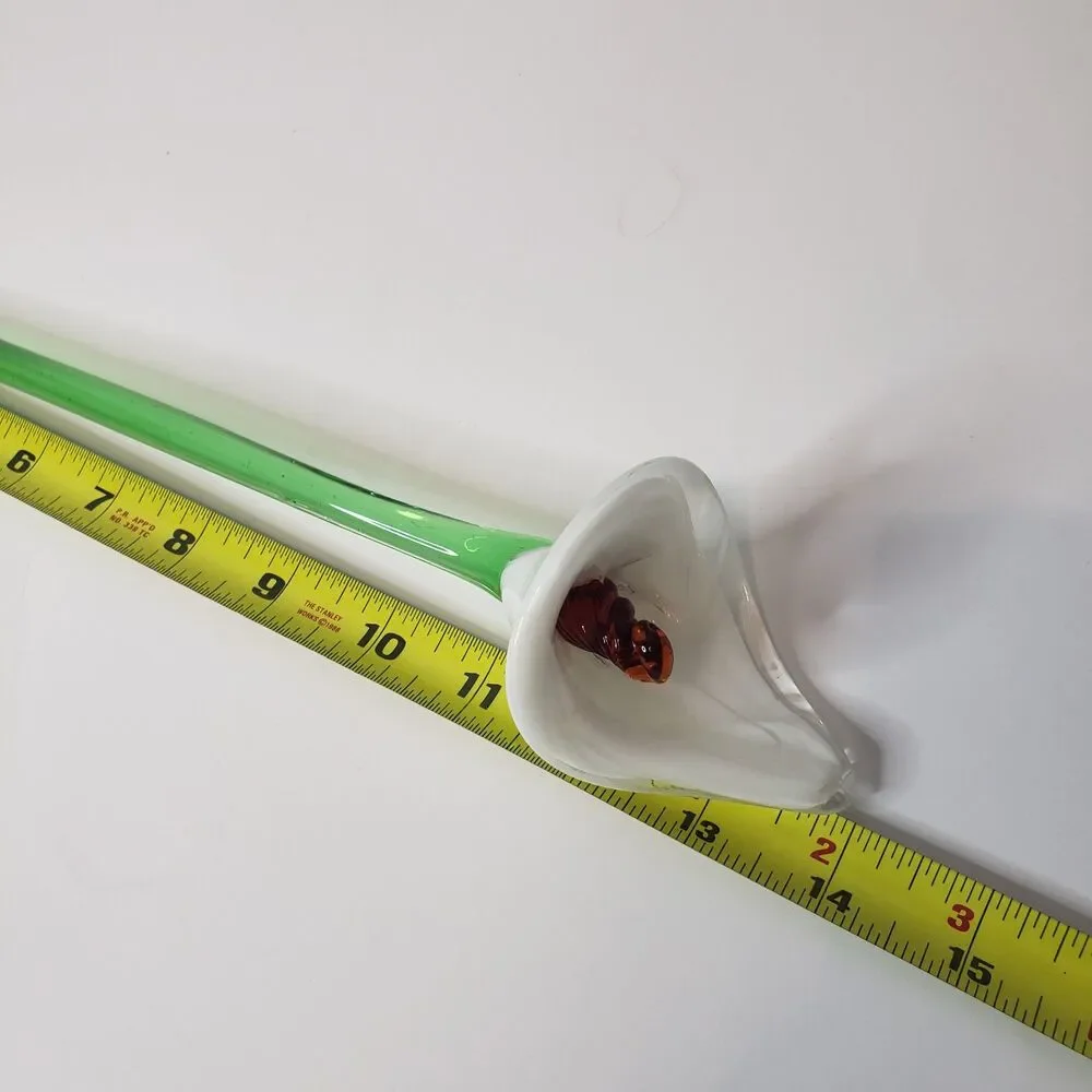 Beautiful Hand Blown Art Glass White Lily Flower Sculpture 14